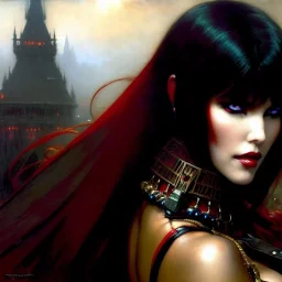 portrait beautiful face Vampirella ,busty,medieval metal armor balanciaga fashion clothe painting by gaston bussiere, greg rutkowski, yoji shinkawa, yoshitaka amano, tsutomu nihei, donato giancola, tim hildebrandt, oil on canvas, cinematic composition, extreme detail,fit full head inside picture