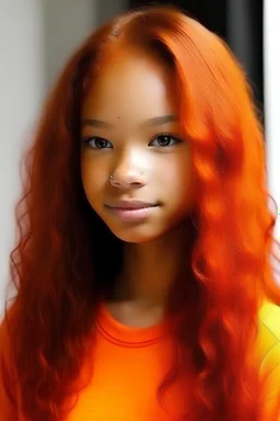 Light skin teen with straightened hair that is reddish orange