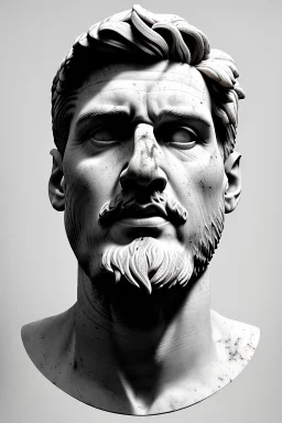 Ultra Realistic image, roman sculpture, white marble material, Lionel Messi, Caesar emperor Laurel crown, miguel angel style, chisel style, emperador, waist up portrait, epic, celestial, cinematic lighting, God light, god rays, 4k resolution, smooth details, ornate details, soft lighting, unreal engine 5, sky and clouds background.