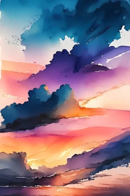 watercolor sky sunset time