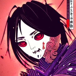 beautiful cyberpunk zombie girl, smiling, hyperdetailed, intricately detailed, illustration by Katsushika Hokusai, purple tones, darkred tones,