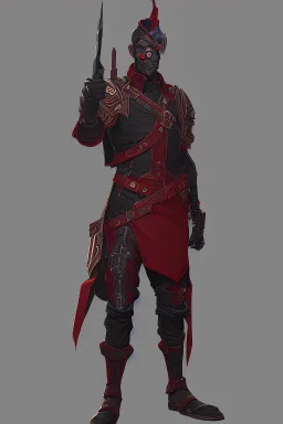 a man modern in military science fiction armor, the armor must be made of spiritual fabric, black and red. a fabric similar to that worn by men of the witch church of the past.