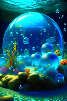 Bubble rising, sea-life fantasy underwater crystal