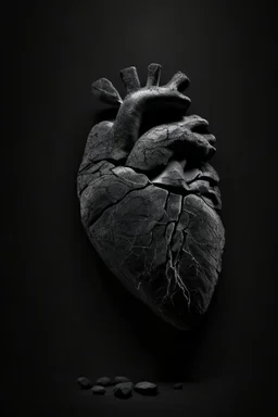 Stone human heart, black background