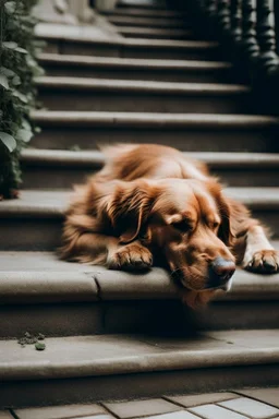 cane che dorme sdraiato vicino a dei gradini