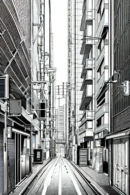 Tokyo alley, line arts, greyscale