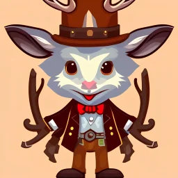 Cute Anthropomorphic jackalope dressed as an old west cowboy, little antlers, small antlers, small ears, little ears, stamp, vector art, logo, two colors, cartoon