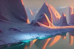 Night, ice blocks, lagoon reflection, sci-fi, epic, otto pippel painting