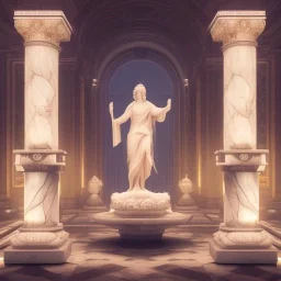 Greek white marble statures inside Peripheral majortown London, year 2037, Night, nightlights,shelled, anti-realism,atmospheric, cinematic lighting, colourful, unreal engine 5