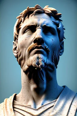 Ultra Realistic image, Roman sculpture, white marble material, Lionel Messi, gold Laurel wreath, Renaissance style, sun rays background, waist up portrait, epic, celestial, cinematic lighting, God lights, 4k resolution, smooth details, soft lighting, unreal engine 5, art station, substance 3d.