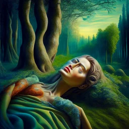 surreal woman relaxing in the forest