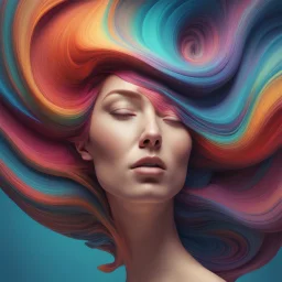 3d digital photography design for a woman's head, in the style of swirling colors, split toning, hyper-realistic oil, flowing lines, detailed character illustrations, colorful mindscapes, matte photo