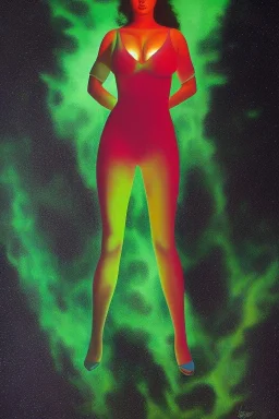 Full body portrait, painting, medium shot lady Spacecore clothing skin-tight volumetric nuclear waste glow