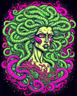 medusa tattoo design, traditional tattoo style, t-shirt design, vector art, fantasy art, watercolor effect, digital painting, clean dark background, 8K