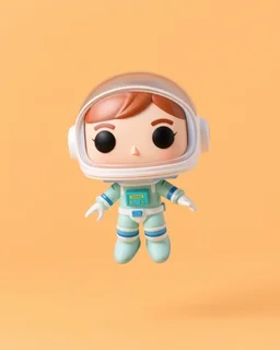 pop mart's space molly cosmonaut figurine, floating on solid background color