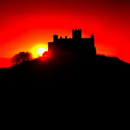 Silhouette of the Czech castle "Trosky" at sunset.