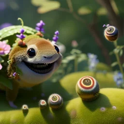 pixar style, volumetric summer garden environment and background, realistic painting of a caterpillar smiling, looking excited, detailed digital painting, extreme dense and fine fur, anime, ornate, colour-washed colors, elegant, small minutiae, tiny features, particulars, centered, smooth, sharp focus, renderman gofur render, 8k, uhd, detailed eyes, realistic shaded volumetric lighting, sunlight caustics, backlight, centered camera view