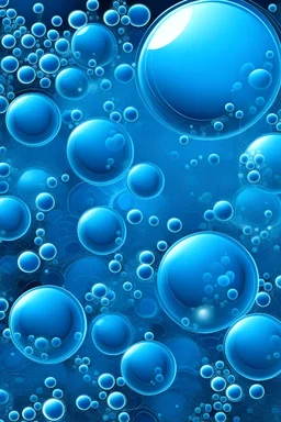 a poster background of multiphase flow including nanoparticles, bubbles and droplets. The main color should be blue and the picture size is 32.86cm (height) and 19.05cm (width)