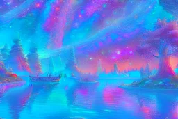 blue and gold crystal cosmic and galactic ambiance sky trees river lake, full of details, smooth, bright sunshine，soft light atmosphere, light effect，vaporwave colorful, concept art, smooth, extremely sharp detail, finely tuned detail, ultra high definition, 8 k, unreal engine 5, ultra sharp focus