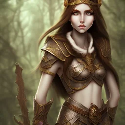 dungeons and dragons female elf druid, brown hair, brown eyes, pale skin, realistic face, full body