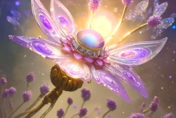 one big crystal subtle flower in a galactic ambiance, transparent petals, delicate colors, in the foreground, with a very little beautiful fairy, full of details, smooth, bright sunshine，soft light atmosphere, light effect，vaporwave colorful, concept art, smooth, extremely sharp detail, finely tuned detail, ultra high definition, 8 k, unreal engine 5, ultra sharp focus