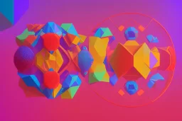 3D colorful geometric installation, simplistic, studio lighting, C4D, 16k, Behance, Artstation, centered, top down camera, vibrant