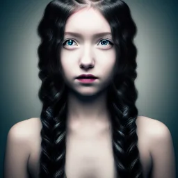 alien princess, cute, beautiful, long hair, wavy hair, black eyes, head and shoulders portrait, cinematic, 8k,