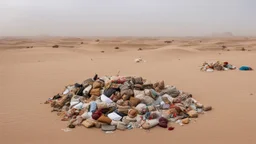 desert with things people have lost piled on the ground