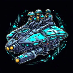 vector graphics 2d shiny metallic spaceship warped vaceum cleaner with crew