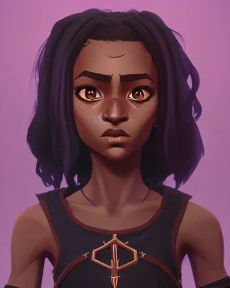 Portrait of a beautiful dark skinned little girl warlock with dark curly hair