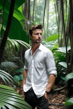 the man with white shirt in jungle