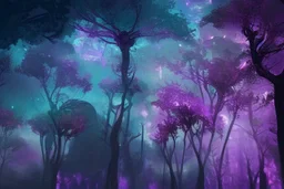 Purple nebula, cyberpunk trees