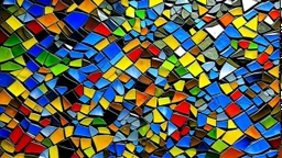 A unexpected mosaic created from broken shards of colored glass