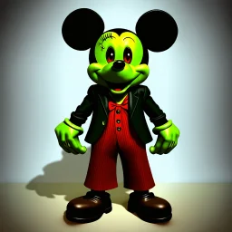 mickey mouse frankenstien's monster hybrid horrorcore steampunk, not 3d, photorealistic, From the movie Frankenstien, terror, horrorcore