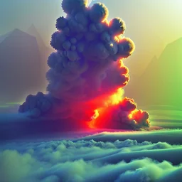 waste system, garbage dump, waste, dump, hill, smoke plumes, clouds, smog, with pollution, double exposure photography, colourful nature, clean sharp focus, on white background, Fractal Geometry, sacred geometry