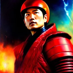 portrait of 'kaneda motorcycle-akira(1988)',ancient japanese armor, painting by gaston bussiere, greg rutkowski, yoji shinkawa, yoshitaka amano, tsutomu nihei, donato giancola, tim hildebrandt, oil on canvas, cinematic composition, extreme detail,fit full head inside picture,16k