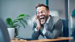 customer laughing while on waiting for representative on the phone