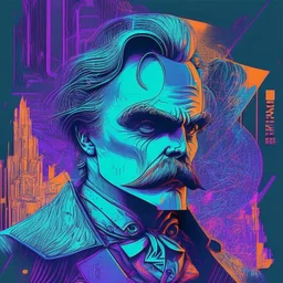 Futuristic, cyberpunk, Friedrich Nietzsche,Comic style