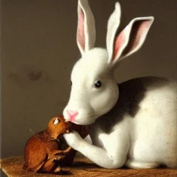 Une vache mange un lapin.