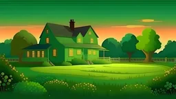 Village House Farm Old Country Cottages Farms Evening Sky Green Cottage Rear,Green Vector Grass