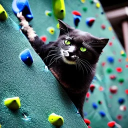 Cat on a climbing wall