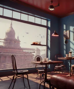 Realistic scene, American shot view, 0 gravity, levitating man and woman sitting in cafeteria and having breakfast, Wes Anderson, fly, floating, soft color, highly detailed, unreal engine 5, ray tracing, RTX, lumen lighting, ultra detail, volumetric lighting, 3d, finely drawn, high definition, high resolution.