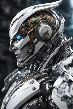 Catman cyborg, calidad ultra, hiperdetallado, maximalista, color blanco, increíble obra de arte