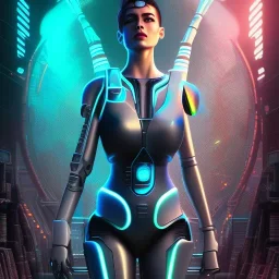 Nefertiti cyberpunk, full body, robocop, Egypt background