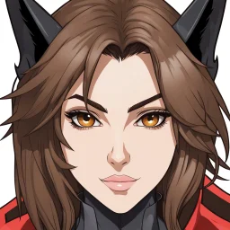 A closeup headshot portrait of a bat demihuman which is a human with bat characteristics. woman with long brown hair, red eyes, large brown bat ears and brown bat wings, intricately detailed, cell shaded anime style, zoo background