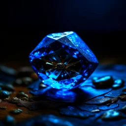 a beautiful blue diamond in the rough on a dark floor
