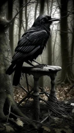 black vein, human veins, mixing together a lot of them, like a forest, big and small veins a lot of them, a crow standing on an old chair