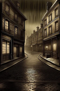 1890s city streets with muddy road and dark atmosphere outside a brothel digital art