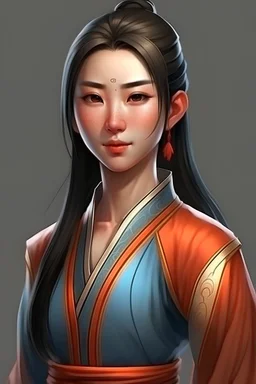 asian female mage with a ponytail realistic