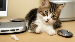 funny cat with computer mouse